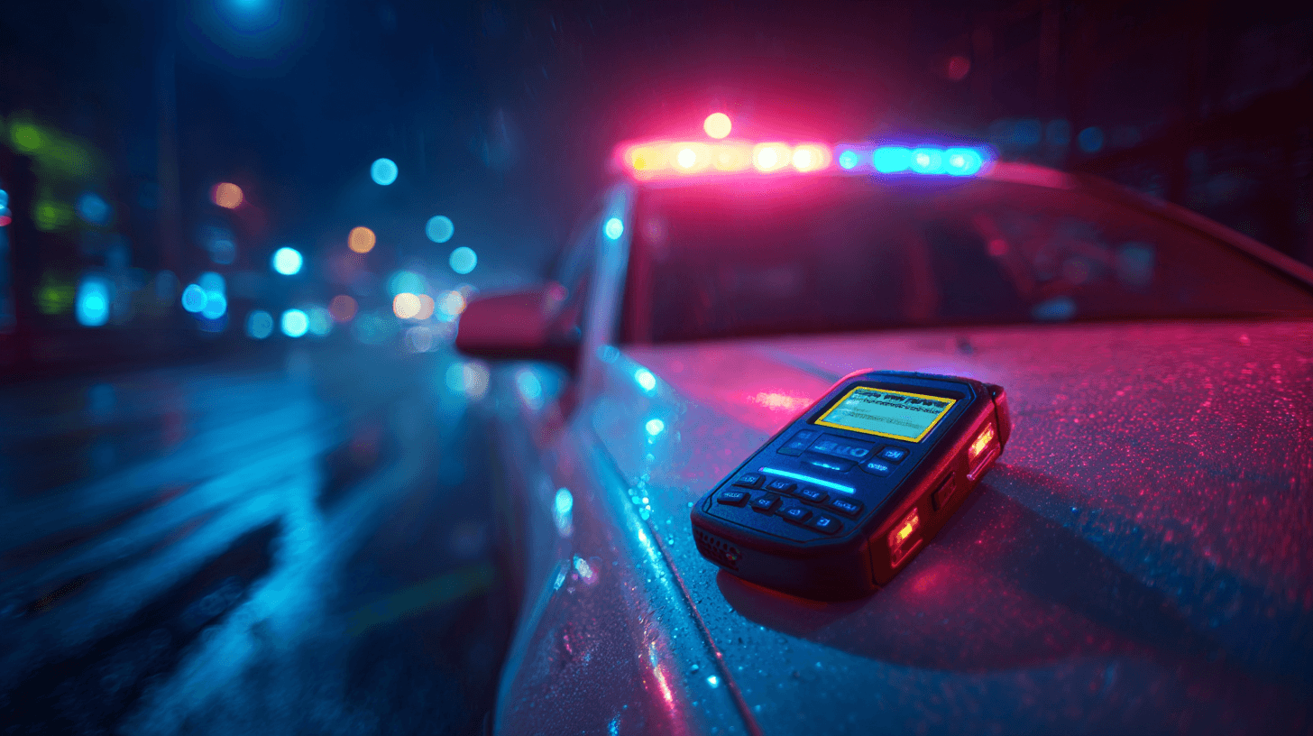 Alkotest uređaj na policijskom automobilu tokom noćne kontrole saobraćaja