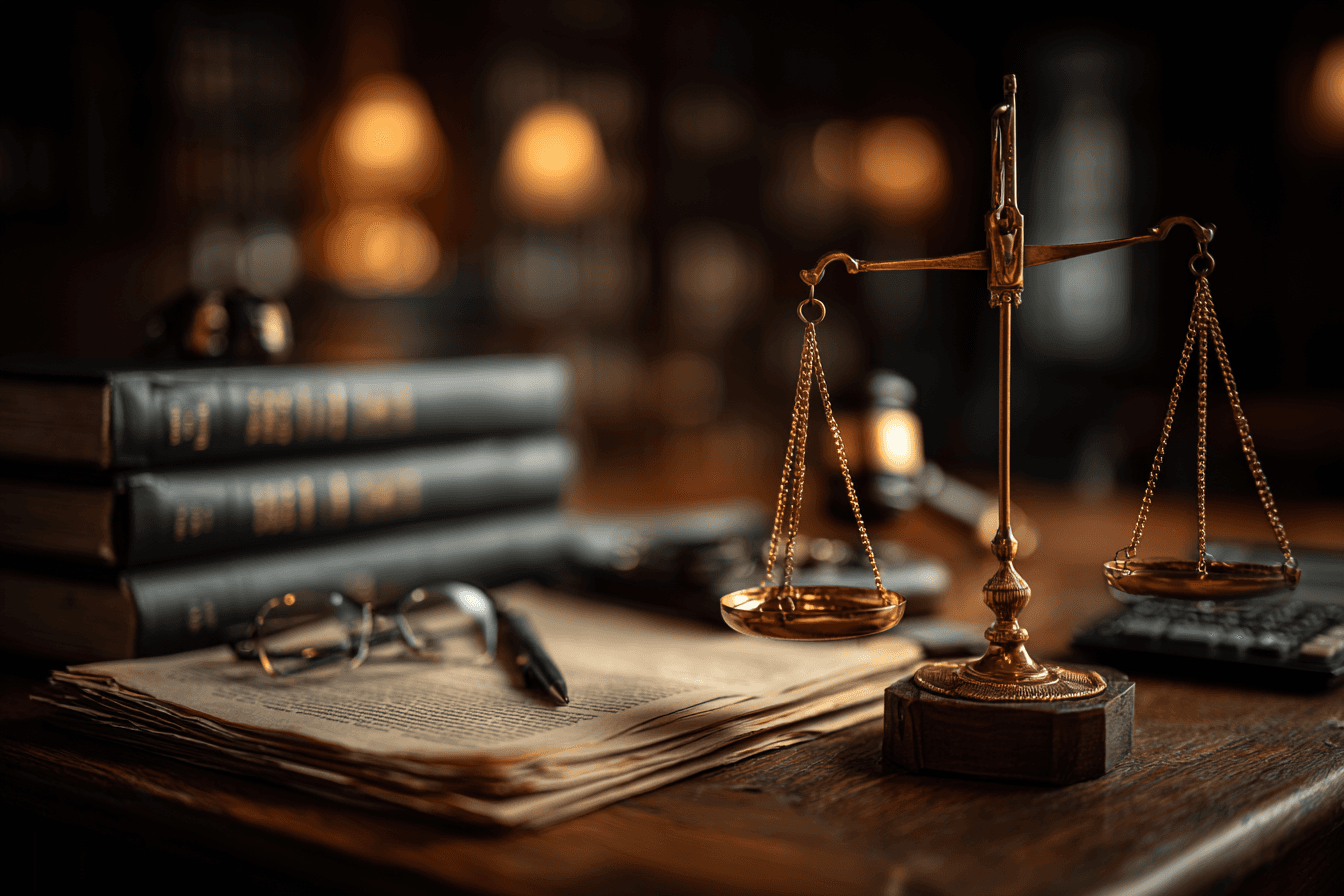 Advokat pregledava dokumenta o saobraćajnom prekršaju sa vagom pravde